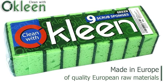 Green Multi Use Scrub Sponge. Made in Europe. 9 Pack, 4.3x2.8x1.4 inches. - Image 2