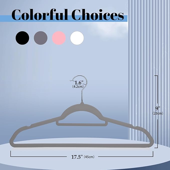 Smartor Grey Velvet Hangers 20 Pack, Space Saving Clothes Hangers - Image 8
