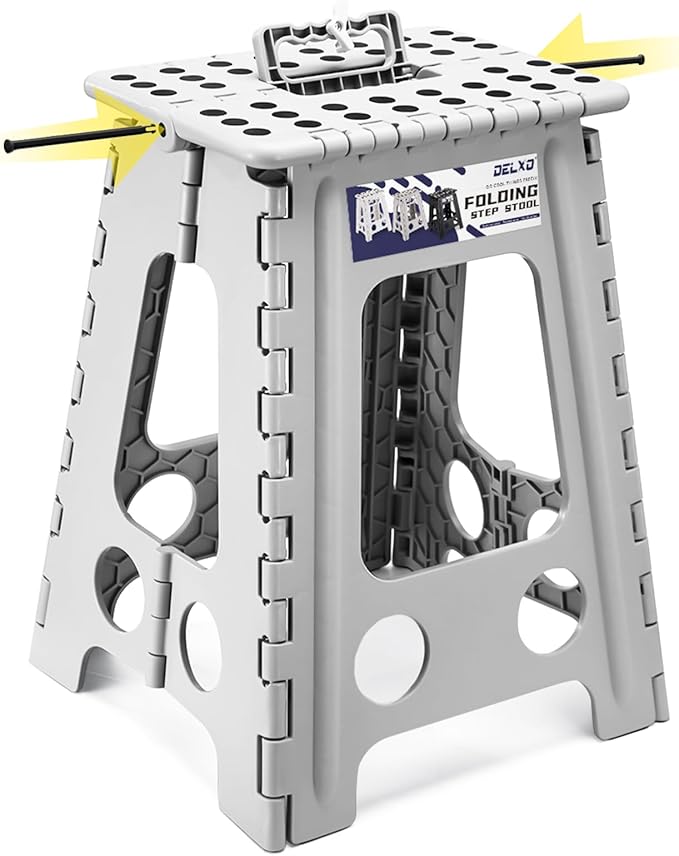 Delxo Folding Step Stool 17.5 Inch,Heavy Duty Step Stools for Adults,Non Slip Folding Stool with Handle,Premium Portable Foldable Step Stool for Kitchen Bathroom Bedroom Up to 400LBS,(Grey,1PC) by Delxo