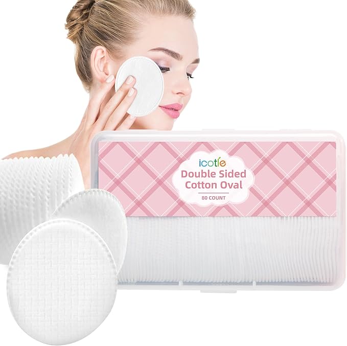 Large Oval Cotton Pads, Dual-Sided, Ultra-Soft Cotton Oval Pads by icotle