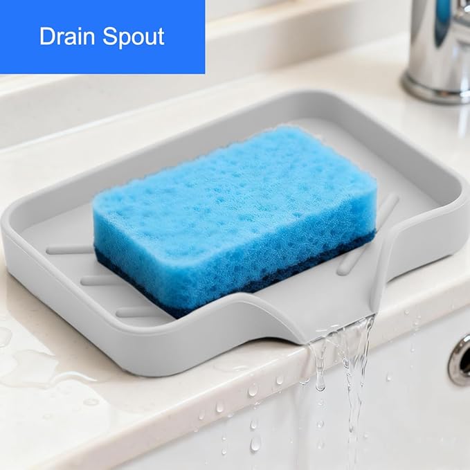 Sponge Holder with Drain Spout, Silicone Sponge Tray - Image 2