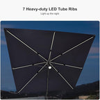 PURPLE LEAF 10 Feet Patio Umbrella with Base Outdoor Cantilever Solar Powered LED Square Umbrella Aluminum Offset Umbrella with 360-degree Rotation for Garden Deck Pool Patio Navy - Image 5
