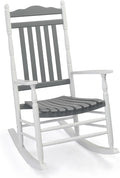 VINGLI Wooden Rocking Chair, Outdoor Chair with 450 lbs Support, Relaxing Rocker with Solid Wood High Back Seat Reclining Seat for Deck, Garden, Backyard, Porch (White & Grey, 1PC) by VINGLI