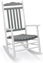 VINGLI Wooden Rocking Chair, Outdoor Chair with 450 lbs Support, Relaxing Rocker with Solid Wood High Back Seat Reclining Seat for Deck, Garden, Backyard, Porch (White & Grey, 1PC) by VINGLI