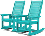 GREENVINES Outdoor Rocking Chairs | Set of 2 | Porch Rocker | HDPE Plastic | Aqua | Oversized Rockers | High Back | Big & Tall | Ladder Back | for Patio Outside Backyard Balcony Garden by GreenVines