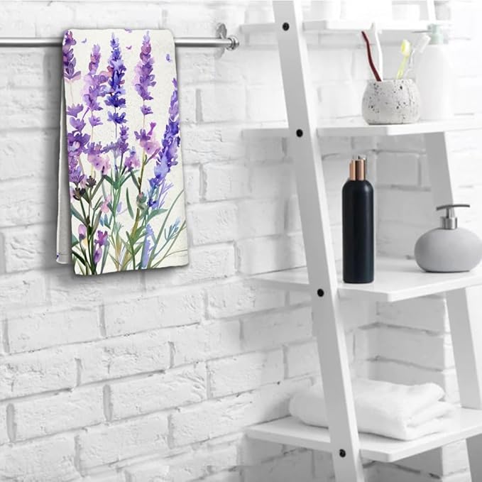 Lavender Hand Towels Set of 2 Lightweight Breathable Purple Floral Bath Towels - Image 5