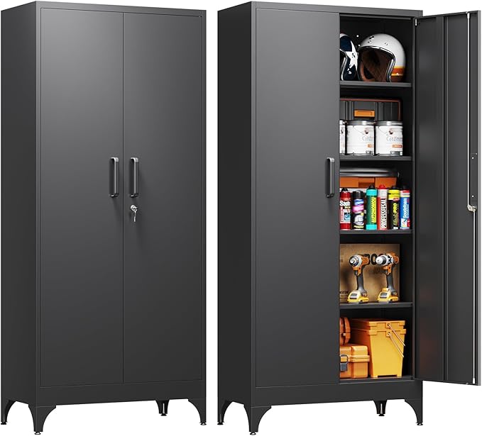 Yizosh Metal Garage Storage Cabinet with 2 Doors and 4 Adjustable Shelves - 71" Steel Lockable File Cabinet,Locking Tool Cabinets for Home,Office,Garage,Gym,School by Yizosh