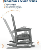 GarveeLife Outdoor Rocking Chair Set of 2, HDPE Weather Resistant Patio Rocking Chair Porch Rocker with Wood Texture & 380 LBS Support for Deck, Pool, Backyard, Gray - Image 4