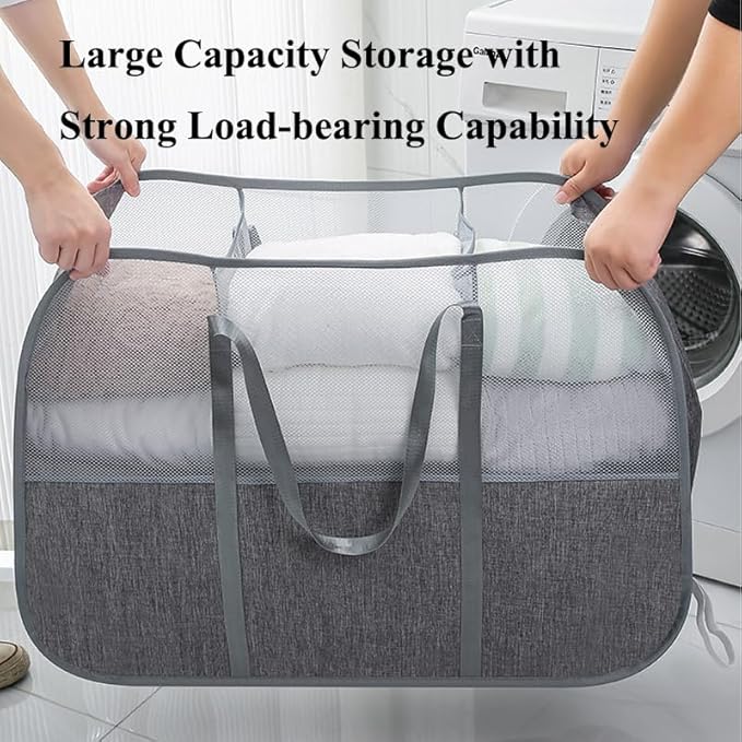 150L Collapsible Laundry Basket, 3-Compartment Foldable Hamper - Image 4