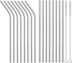 16 Pack of Reusable Stainless Steel Metal Straws, 8 Straight + 8 Bent 8.5 inch by ANNVCHI