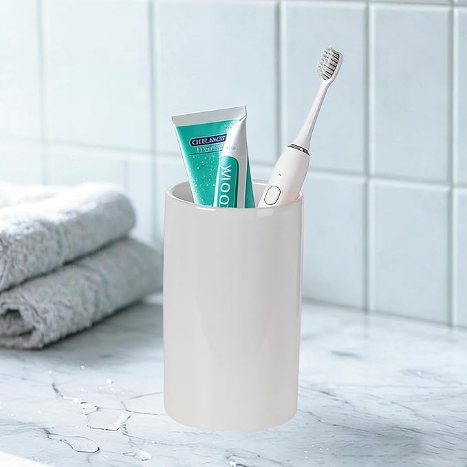 White Toothbrush and Toothpaste Holder, Ceramic Electric Toothbrush Holders - Image 5