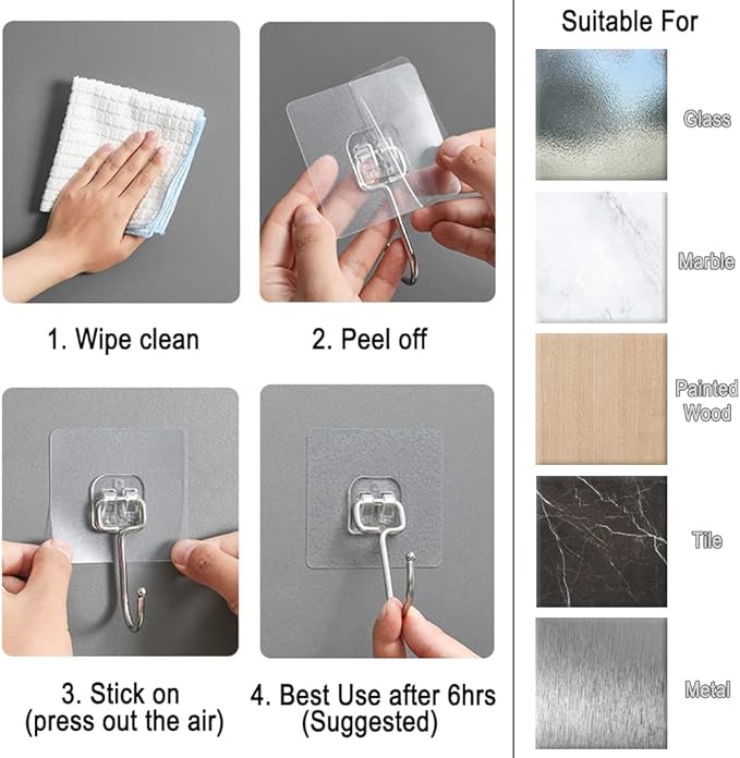 15 pack Large Adhesive Wall Hooks, Damage-Free Waterproof Rustproof 33Ib Max - Image 7