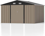 Patiowell 10 x 8 FT Outdoor Storage Shed, Large Garden Tool Metal Shed with Sloping Roof and Double Lockable Door, Outdoor Shed for Backyard Garden Patio Lawn, Brown - Image 7