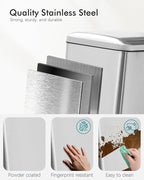 8 Gallon SquareTrash Can with Soft Close Lid, Stainless Steel Trash Can with - Image 6