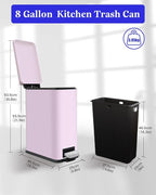 8 Gallon Step Trash Can with Soft Close Lid, 30L Stainless Steel Garbage Can - Image 3