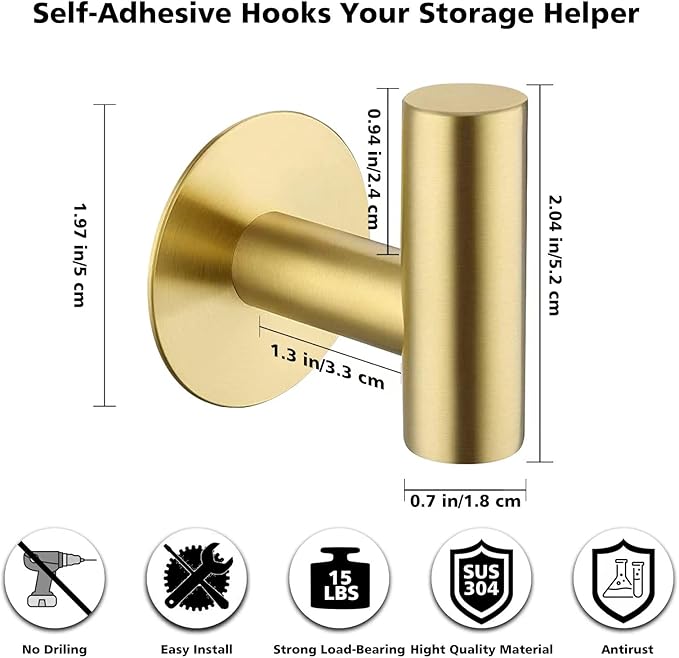 Adhesive Towel Hooks, Heavy Duty Wall Hooks Stainless Steel Waterproof Shower - Image 3