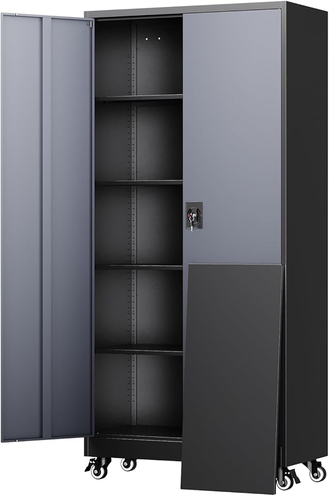 Yizosh Metal Garage Storage Cabinet with Locking Doors and Adjustable Shelves,- 75" Rolling Steel Tool Cabinet for Home Office,Garage,Warehouse by Yizosh
