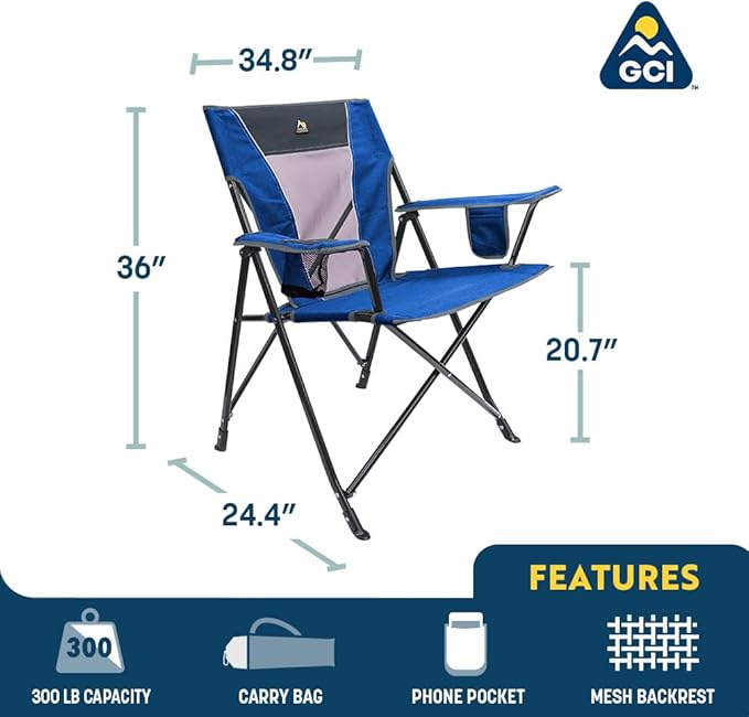 GCI Outdoor Comfort Pro Camping Chair | Collapsible Folding Chair with Durable Armrests, Drink Holder & Portable Carry Bag — Heathered Royal - Image 3