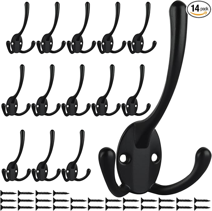IBosins 14 Pack Big Heavy Duty Triple Coat Hooks Wall Mounted by IBosins