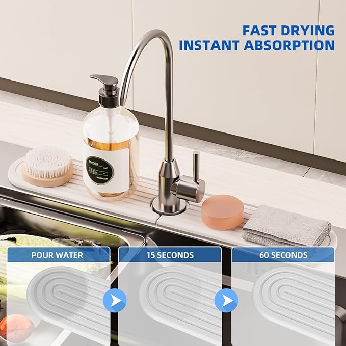PEKER Faucet Mat for Kitchen Sink 19.7" – Diatomite Fast Drying Stone Sink Tray - Image 3
