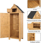 Outvita Outdoor Storage Cabinet, 70in Wooden Vertical Garden Tools Shed, Patio Storage Organizer with Latch & Waterproof Roof for Yard Deck Lawn Farmland Equipment(Natural) - Image 2