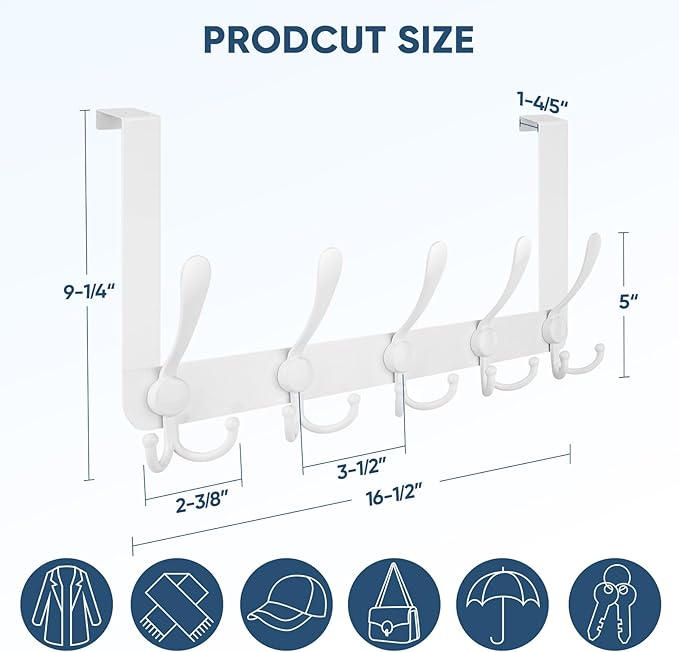 TICONN Over The Door Hooks, 5 Heavy Duty Tri Coat Rack All Metal Coat Hanger - Image 2