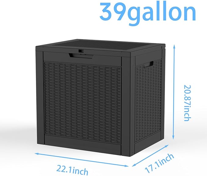 ROJIK 39 Gallon Outdoor Storage Box,Deck Box - Waterproof Patio Furniture, Garden Tools, Cushions, Pool Accessories Storage Bench with Lockable Lid and Side Handles (Black) - Image 2