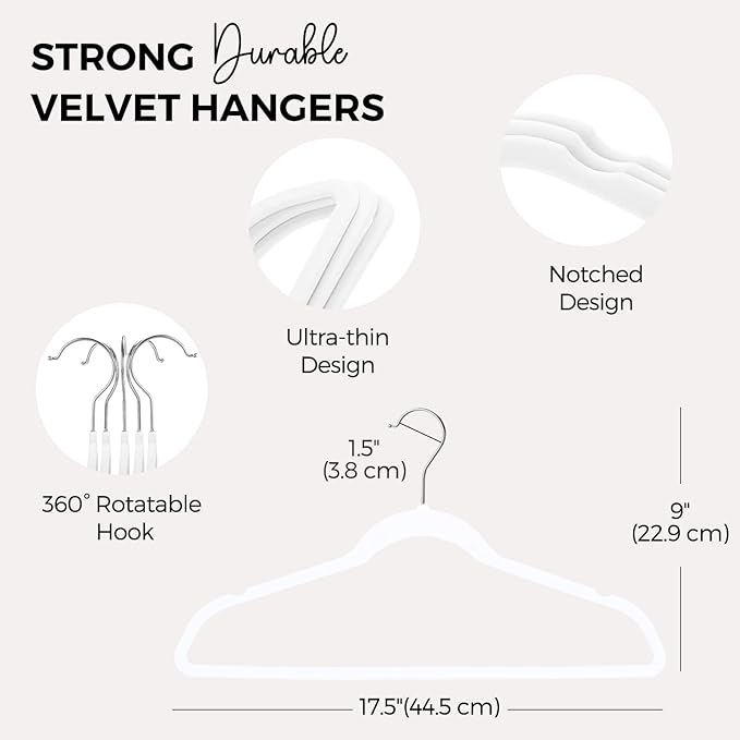 HOUSE DAY Premium Velvet Hangers 100 Pack White, Non-Slip Flocked Felt Hangers - Image 7
