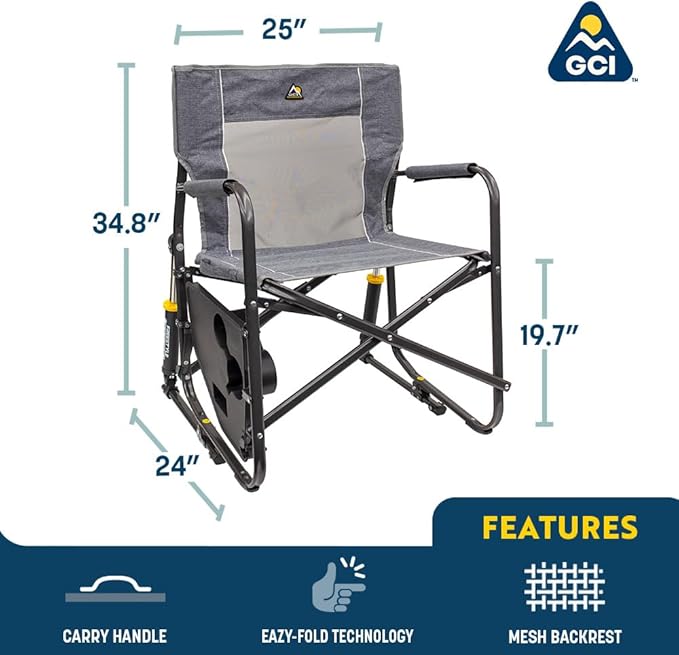 GCI Outdoor Freestyle Rocker Portable Folding Rocking Chair, Outdoor Camping Chair with Side Table - Image 3