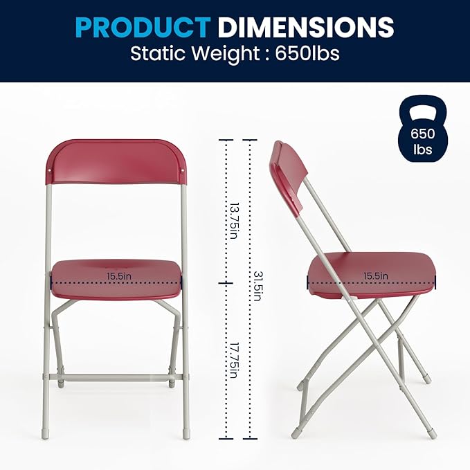 Flash Furniture Hercules Series Plastic Folding Chair - Red - 6 Pack 650LB Weight Capacity Comfortable Event Chair-Lightweight Folding Chair - Image 2