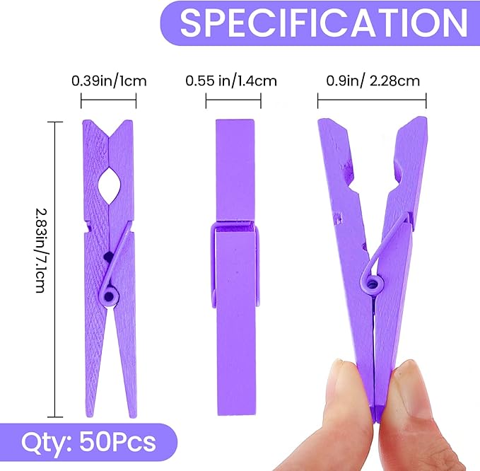 50PCS Colored Wooden Clothespins, 2.9inch Purple Clothes Pins - Image 7