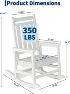 HDPE Rocking Chair Outdoor Set of 2 - Poly High Back Porch Rocker Chairs for Adults - All Weather Resistant Furniture for Patio Front Porch - White - Image 2