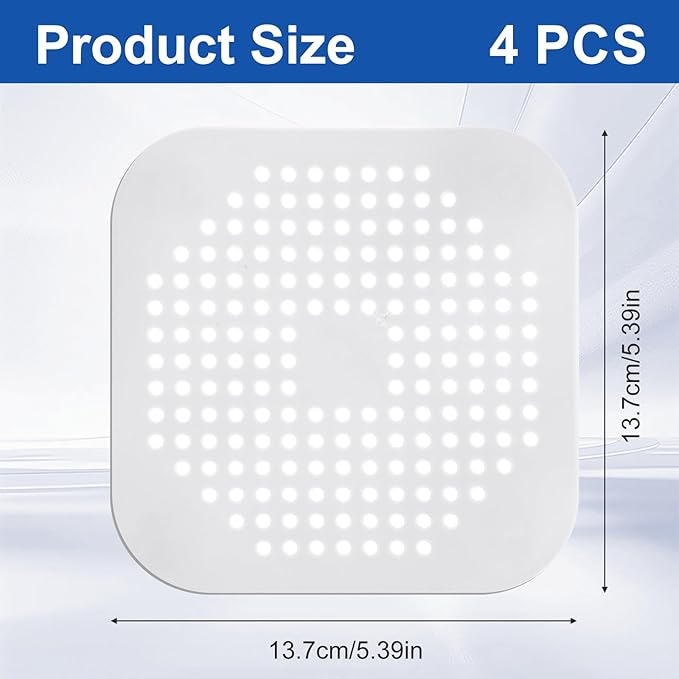 4Pcs Square Drain Cover for Shower, TPR Drain Hair Catcher Shower Drain Cover - Image 2