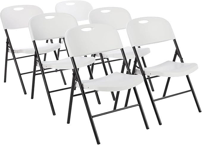Amazon Basics Sturdy Foldable Plastic Chair, Portable, 350-Pound Capacity, White, 6-Pack by AmazonBasics