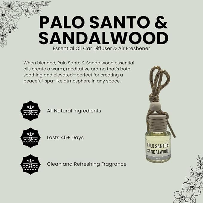 Palo Santo & Sandalwood Hanging Car Air Freshener – Long Lasting Essential Oil - Image 4