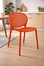 2xhome Set of 3 Patio Dining Chairs | Modern Stackable Outdoor Pool Side Chair | Weather Resistant Plastic for Yard, Porch, Balcony, Kitchen, Orange - Image 4