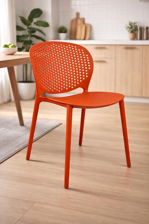 2xhome Patio Dining Chair | Modern Stackable Outdoor Pool Side Chair | Weather Resistant Plastic for Yard, Porch, Balcony, Kitchen, Orange, Single, Set of 1 - Image 5
