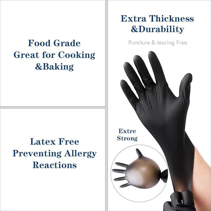 YKANG Black Disposable Nitrile Gloves, Latex Free Disposable Gloves 100 PCS - Image 5