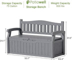 Patiowell 75 Gallon Plastic Storage Bench, Water-Resistant Deck Box for Patio Furniture, Garden Tools, Pool Storage and Outdoor Cushions, Grey - Image 3