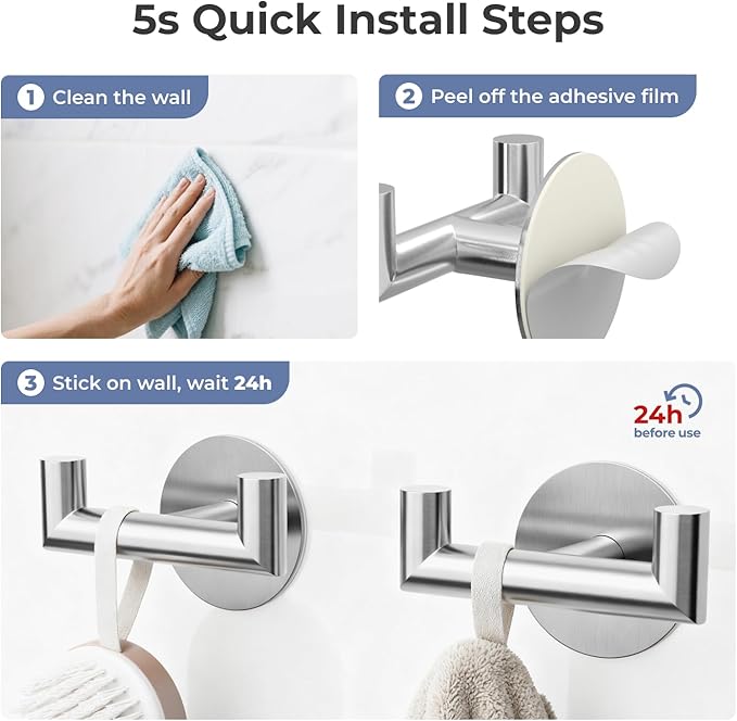 2 Pack Brushed Nickel Bathroom Hooks - Image 6