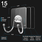 15 Pack Large Double Adhesive Wall Hooks, Damage-Free Waterproof 33 Ib Max - Image 6