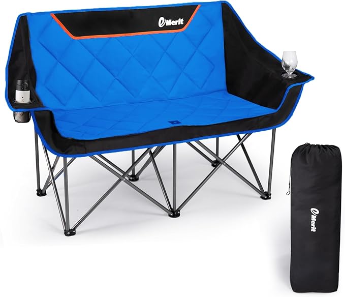EMERIT Double Camping Chair Oversized Padded for Adults, Heavy Duty Folding Loveseat for Outdoor, Camping, Beach, Lawn, Concert 650LB by eMERIT