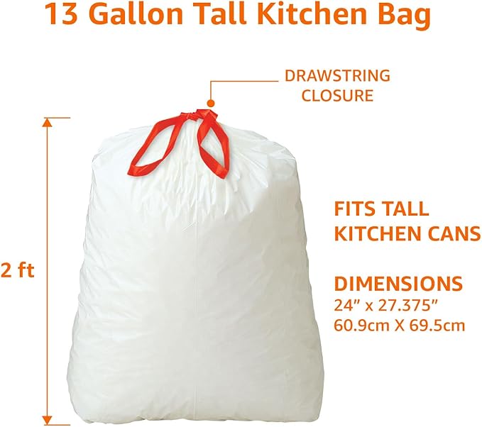 Amazon Basics 13 Gallon Tall Kitchen Drawstring Trash Bags, 10% Post Consumer - Image 3
