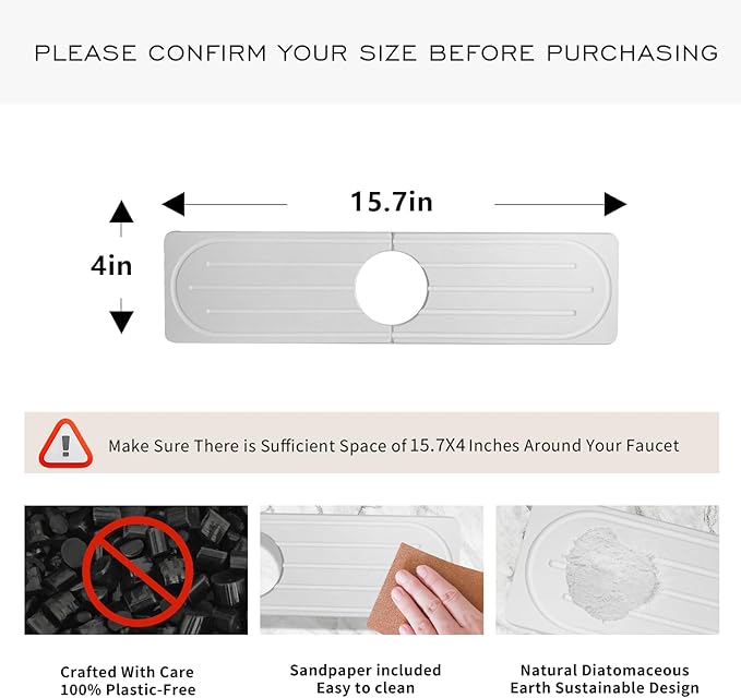 Stone Faucet Mat for Kitchen Sink, Diatomite Fast Drying Absorb Moisture Tray - Image 2