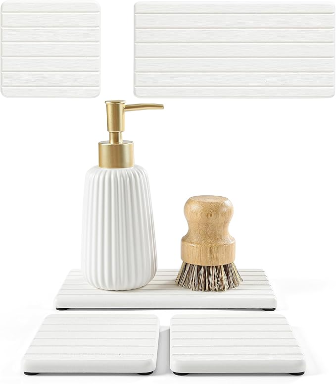 Diatomaceous Earth Sink Organizer Tray Set, Faucet Splash Guard by Homdiva