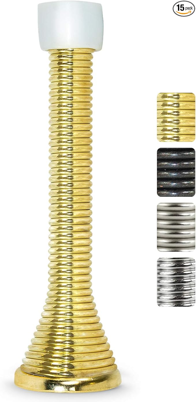 Jack N’ Drill Spring Door Stopper 15 Pack | Flexible Heavy Duty Door Stop by JD+Jack+N%27Drill