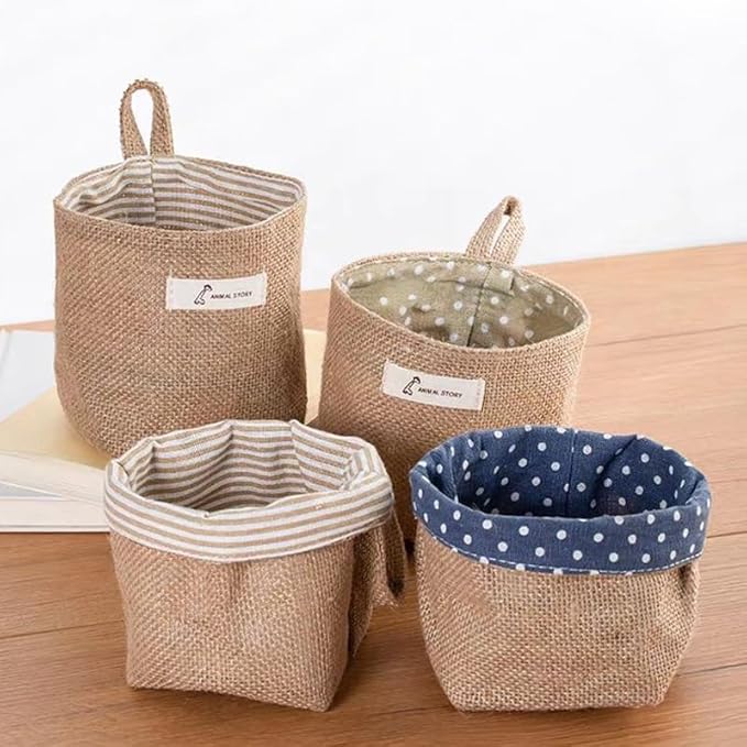 4 Pack Wall Hanging Storage Bags Hanging Storage Bags Cotton Linen Storage - Image 4