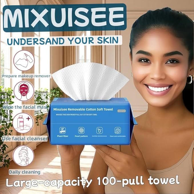 Disposable face towel, MIXUISEE thick and soft face towels, 100% cotton facial - Image 2