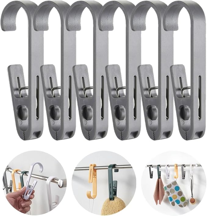 6Pcs Laundry Hooks with Clips Hanger Closet Organizer Clamps Hanging Socks Boot by DEFRKO