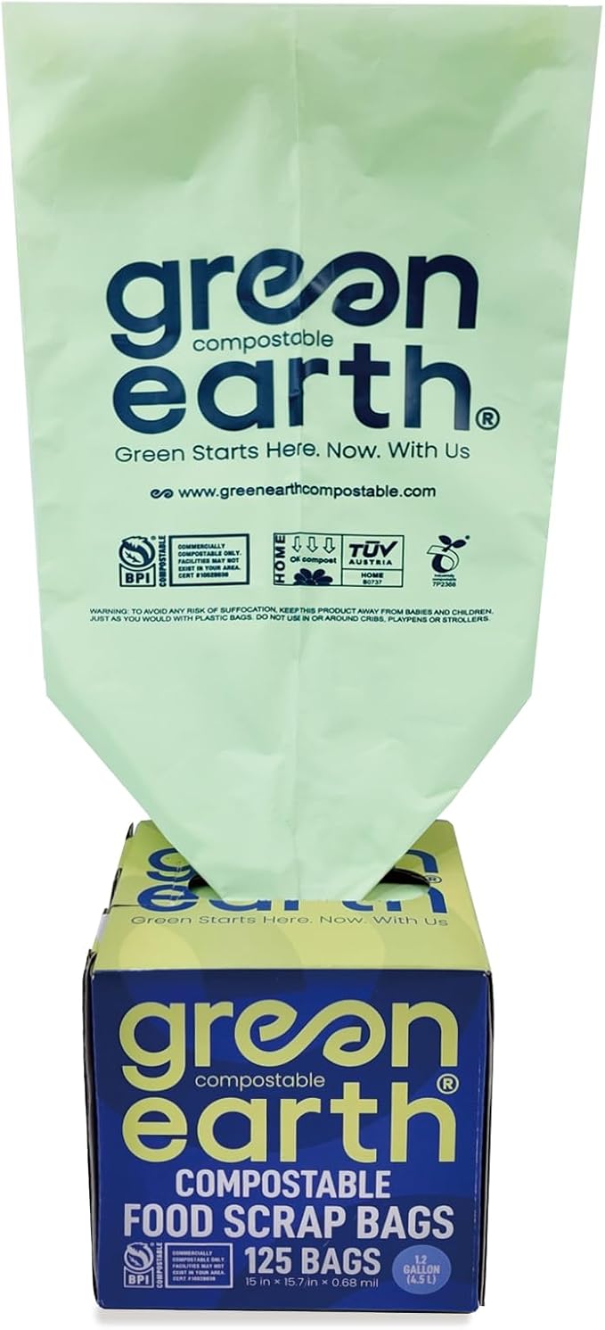 Green Earth Compostable Bags for Countertop Compost Bins, 1.2 Gallon, Extra by GreenEarthCompostable